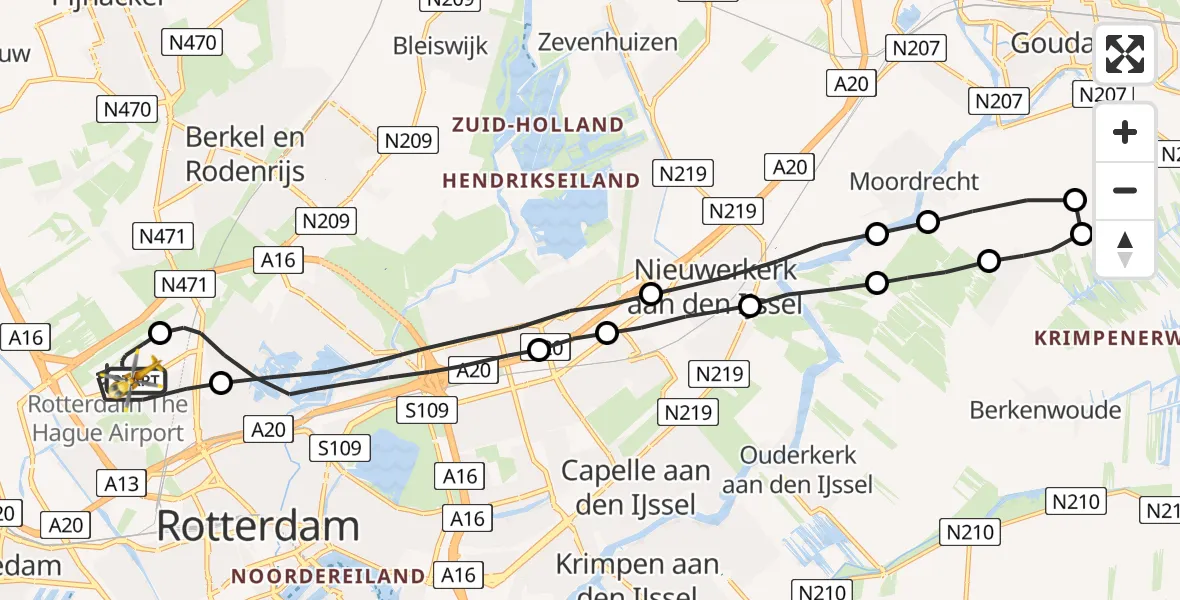 Vluchtroute Traumahelikopter Rotterdam The Hague Airport - Rotterdam The Hague Airport, 10 april 2023, 15:17