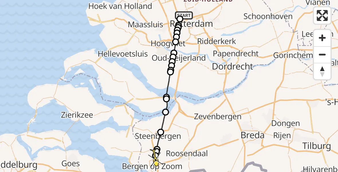 Routekaart van de vlucht: Lifeliner 2 naar Halsteren
