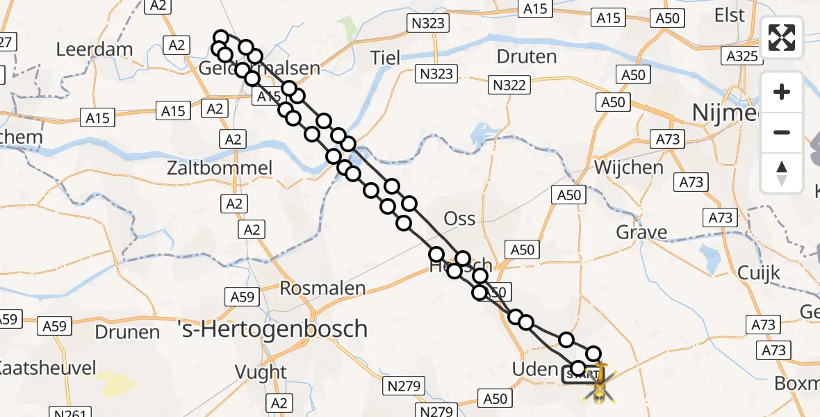 Vluchtroute Traumahelikopter Vliegbasis Volkel - Vliegbasis Volkel, 10 april 2023, 16:05