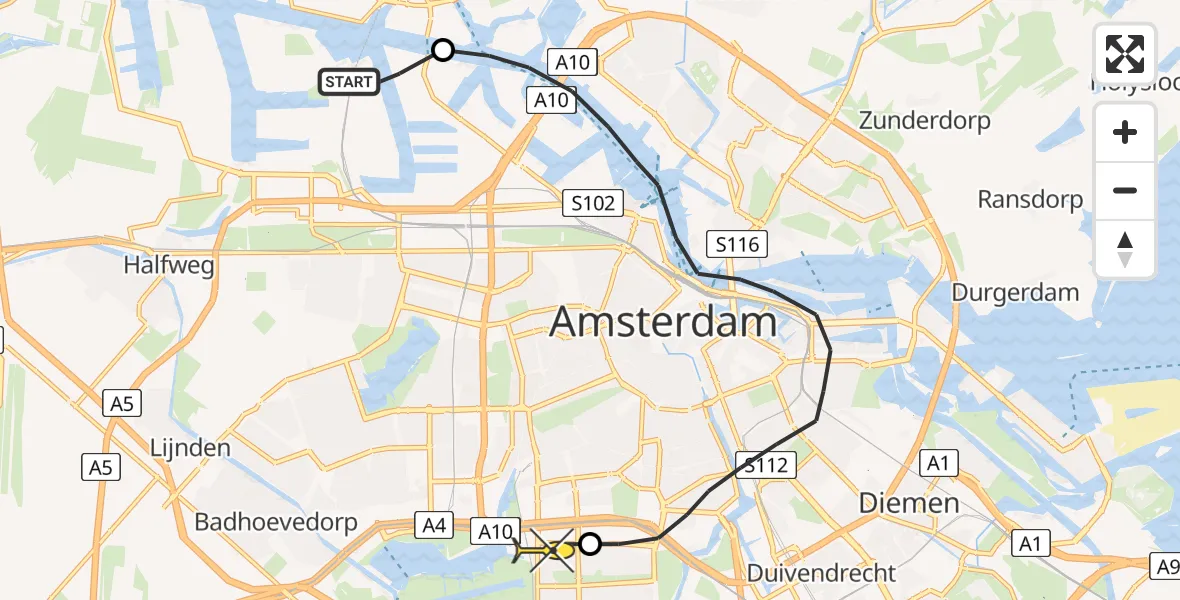 Routekaart van de vlucht: Lifeliner 1 naar VU Medisch Centrum Amsterdam
