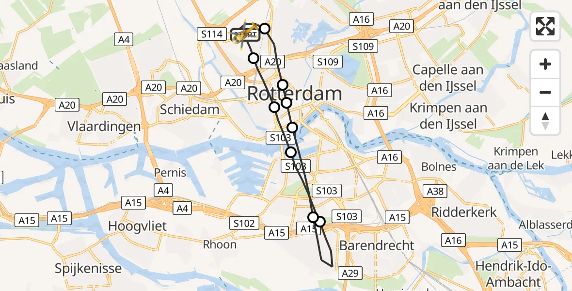 Vluchtroute Traumahelikopter Rotterdam The Hague Airport - Rotterdam The Hague Airport, 10 april 2023, 17:34