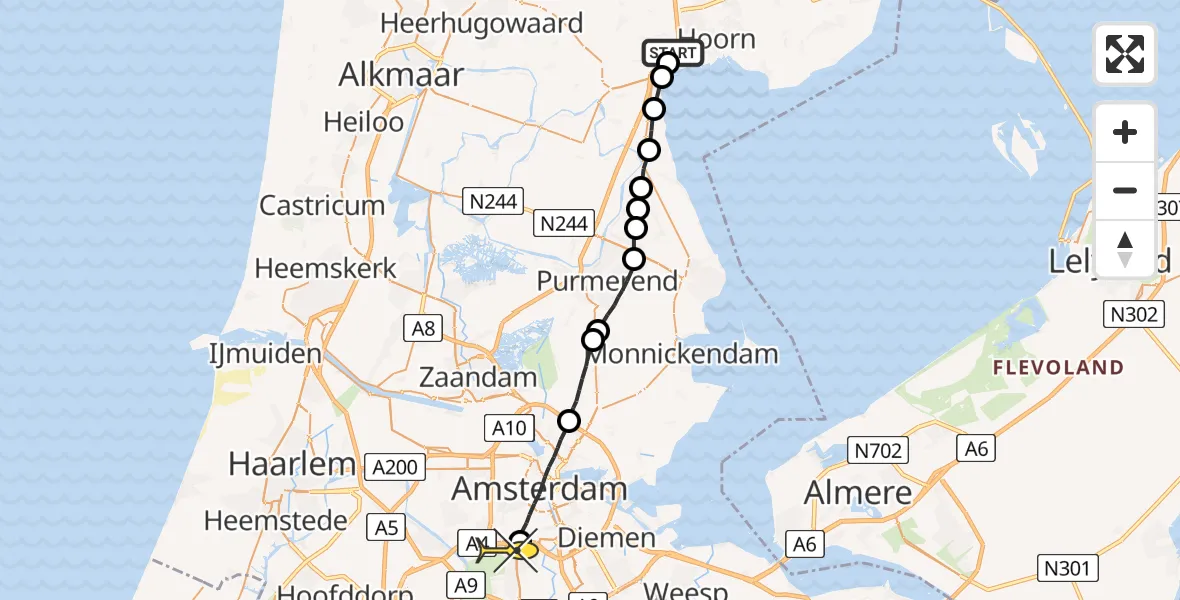 Routekaart van de vlucht: Lifeliner 1 naar VU Medisch Centrum Amsterdam