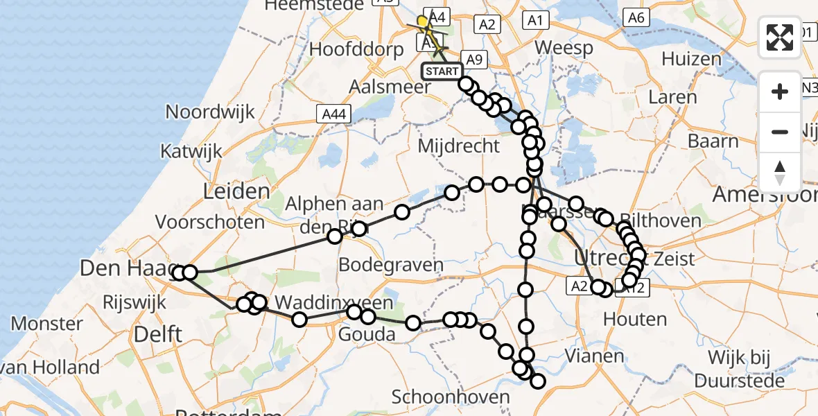 Routekaart van de vlucht: Politieheli naar Badhoevedorp