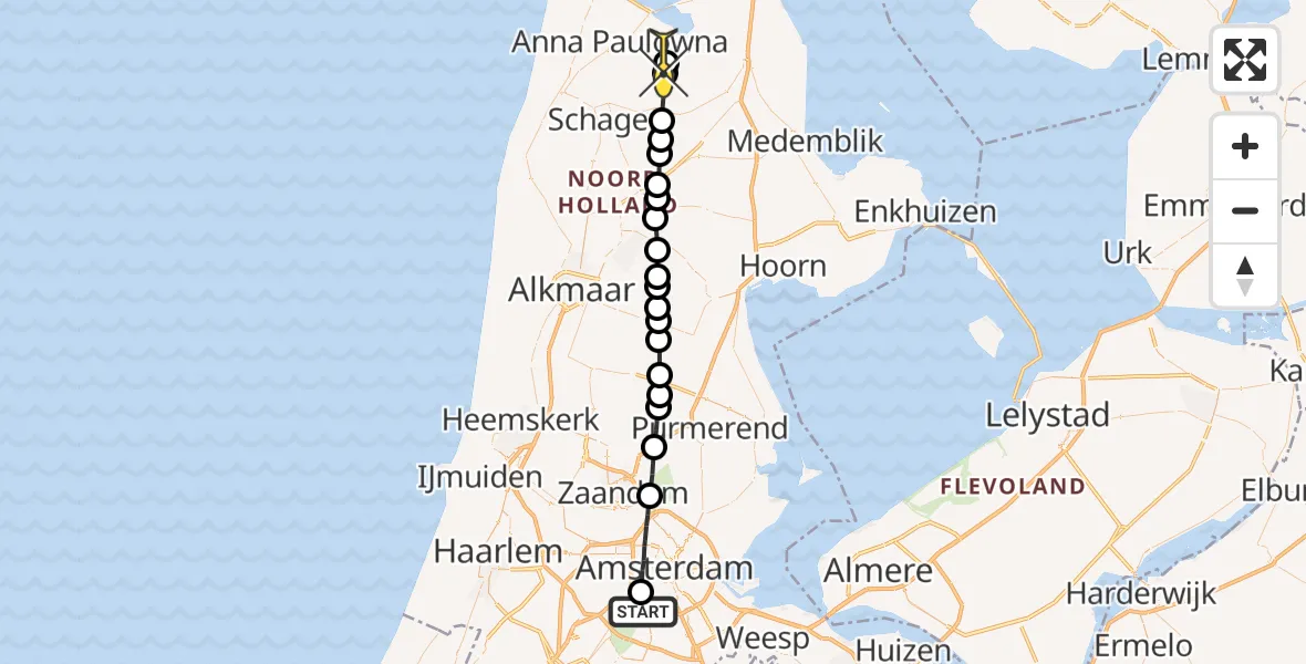 Routekaart van de vlucht: Lifeliner 1 naar Slootdorp