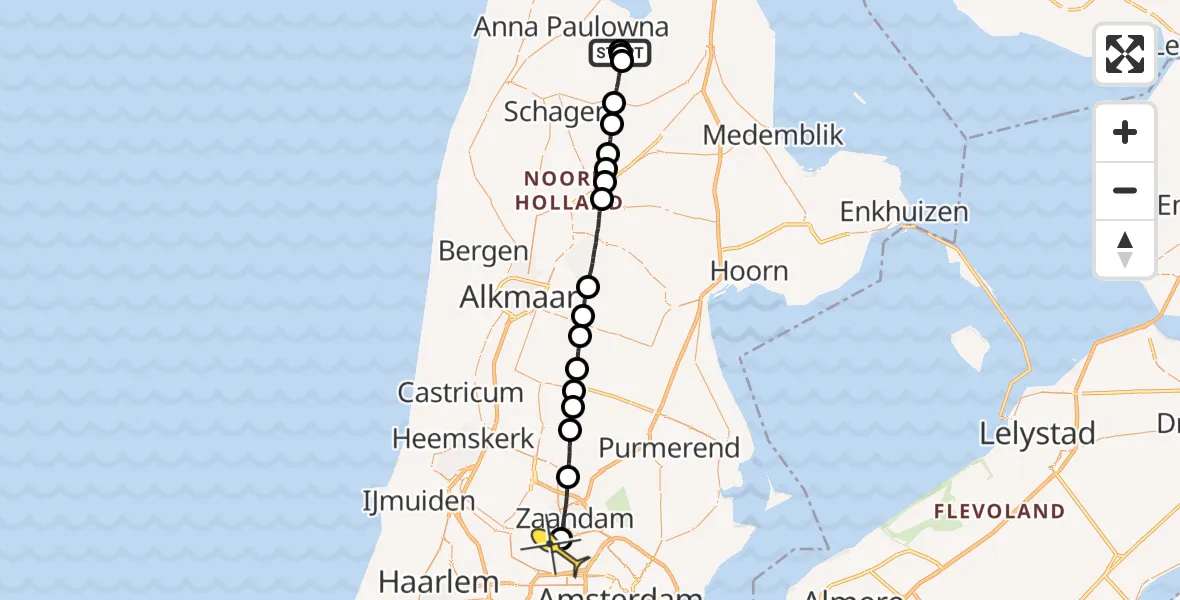 Routekaart van de vlucht: Lifeliner 1 naar Amsterdam Heliport