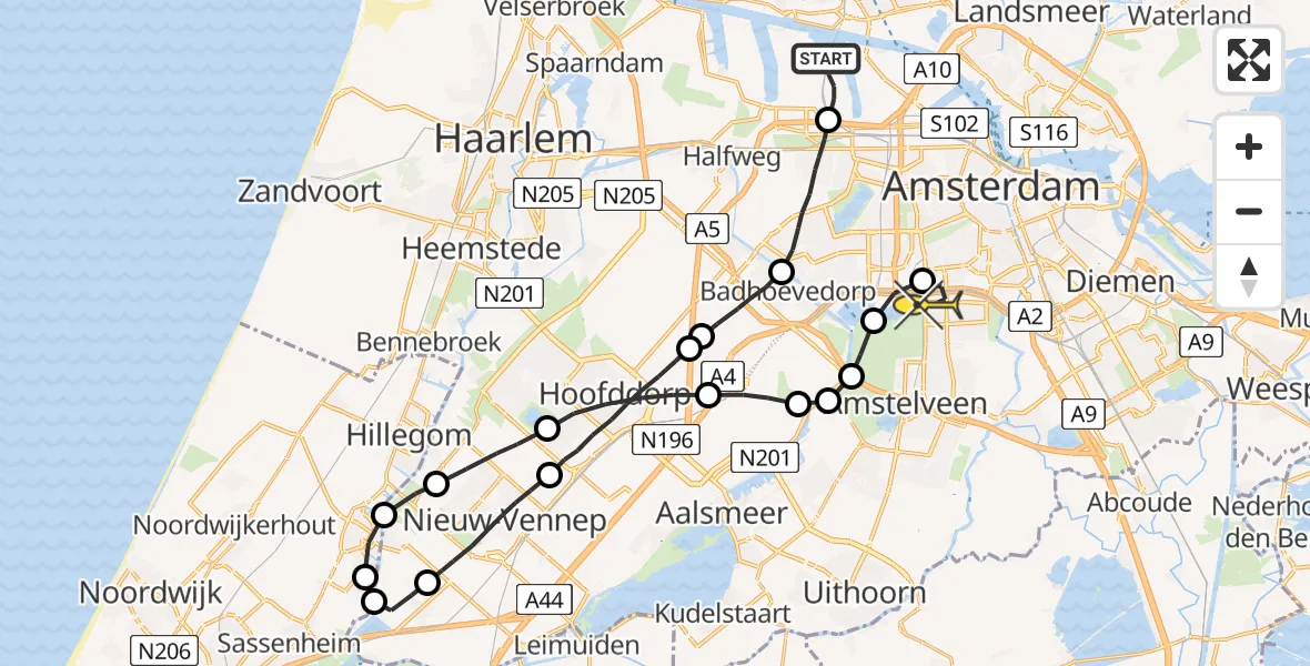 Routekaart van de vlucht: Lifeliner 1 naar VU Medisch Centrum Amsterdam