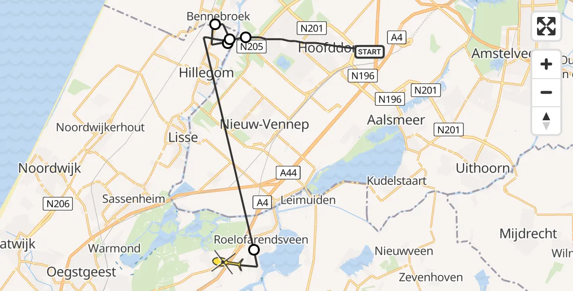 Routekaart van de vlucht: Politieheli naar Rijpwetering