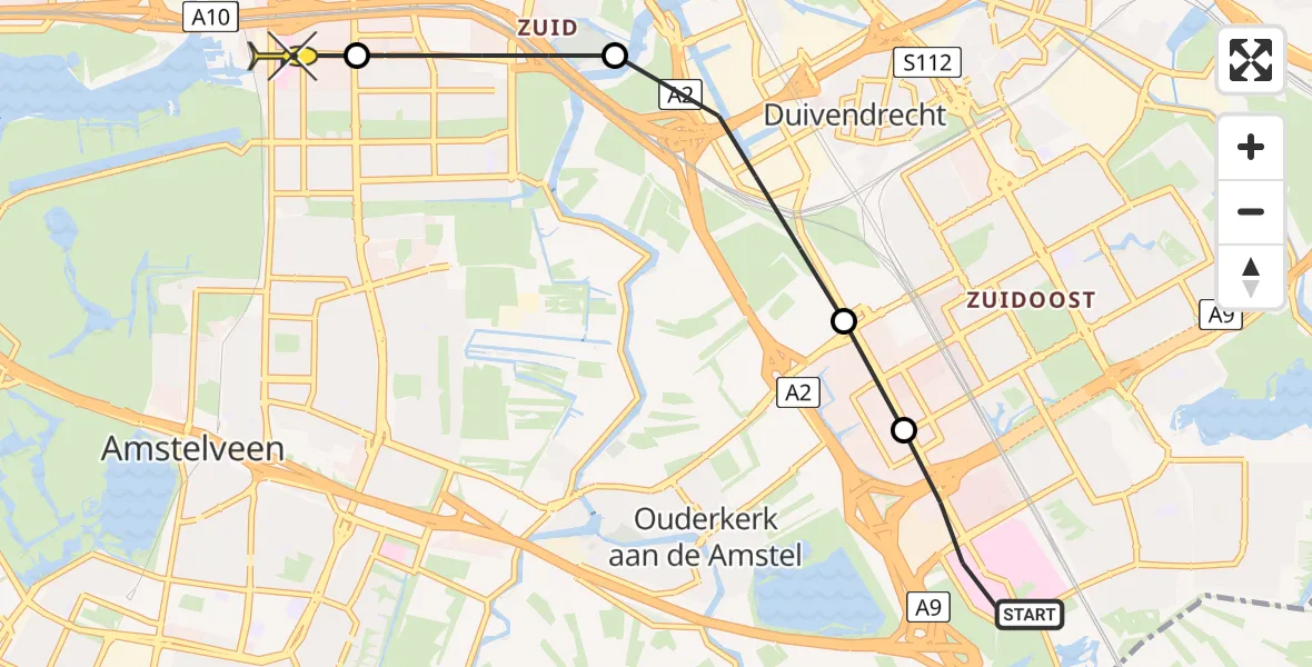 Routekaart van de vlucht: Lifeliner 1 naar VU Medisch Centrum Amsterdam