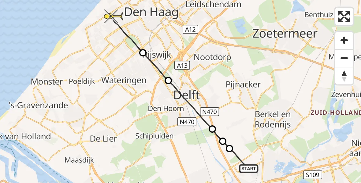 Routekaart van de vlucht: Lifeliner 2 naar Den Haag