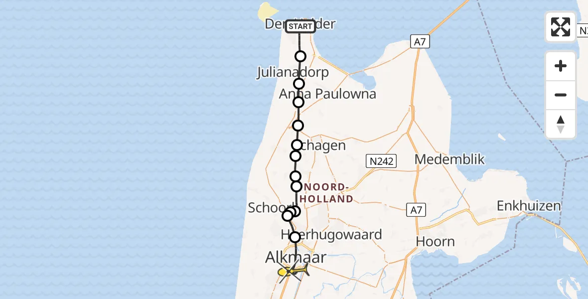 Routekaart van de vlucht: Lifeliner 1 naar Alkmaar