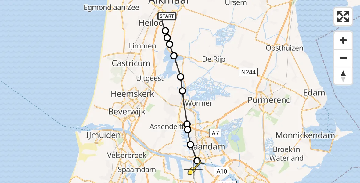 Routekaart van de vlucht: Lifeliner 1 naar Amsterdam Heliport