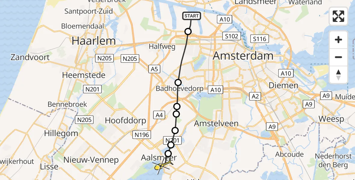 Routekaart van de vlucht: Lifeliner 1 naar Aalsmeer