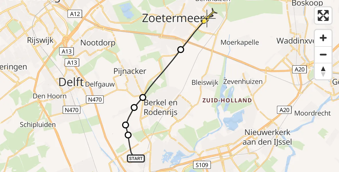 Routekaart van de vlucht: Lifeliner 2 naar Zoetermeer