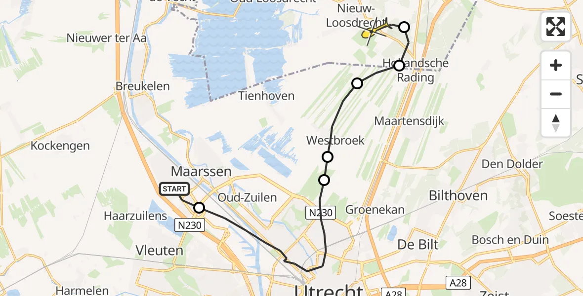 Routekaart van de vlucht: Lifeliner 1 naar Vliegveld Hilversum