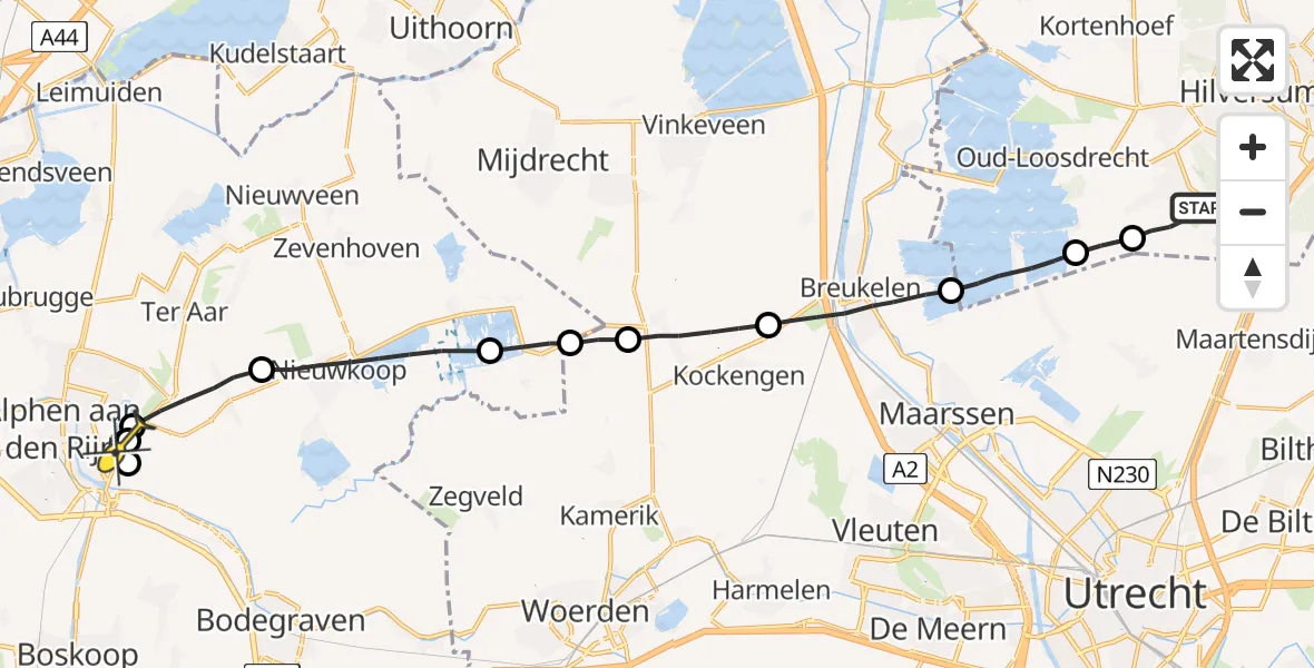 Routekaart van de vlucht: Lifeliner 1 naar Alphen aan den Rijn