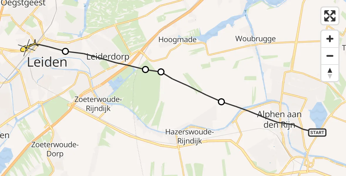 Routekaart van de vlucht: Lifeliner 1 naar Leiden