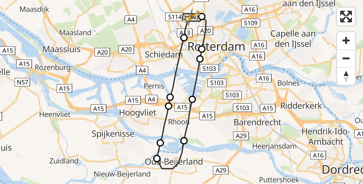 Vluchtroute Traumahelikopter Rotterdam The Hague Airport - Rotterdam The Hague Airport, 11 april 2023, 10:18