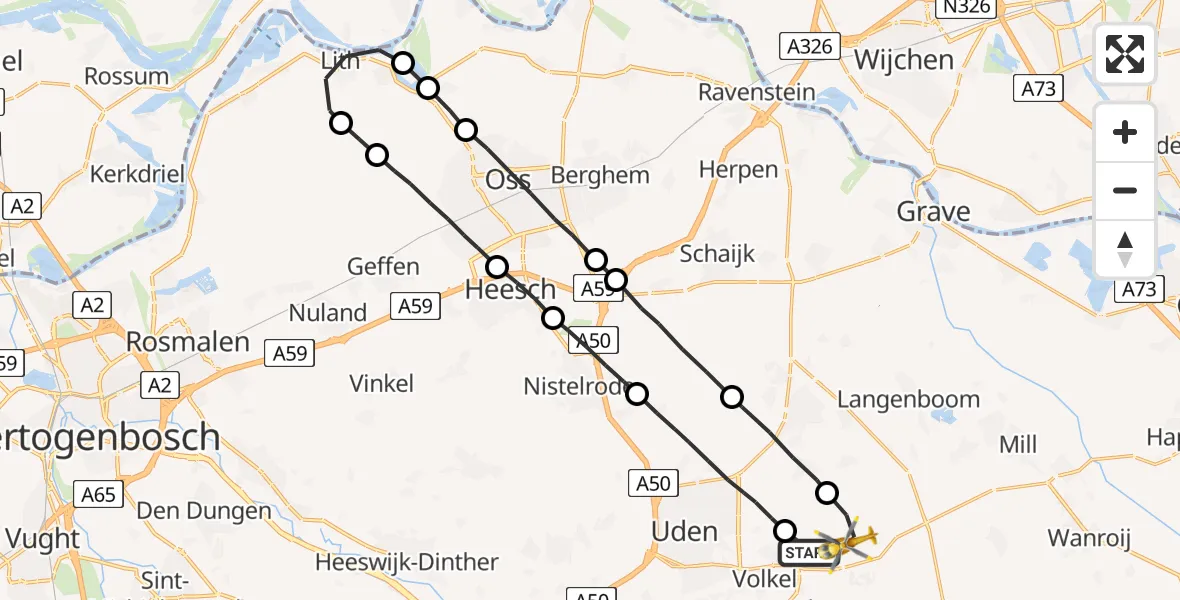 Vluchtroute Traumahelikopter Vliegbasis Volkel - Vliegbasis Volkel, 11 april 2023, 10:22