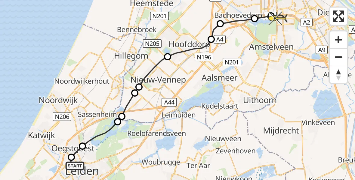 Routekaart van de vlucht: Lifeliner 1 naar VU Medisch Centrum Amsterdam