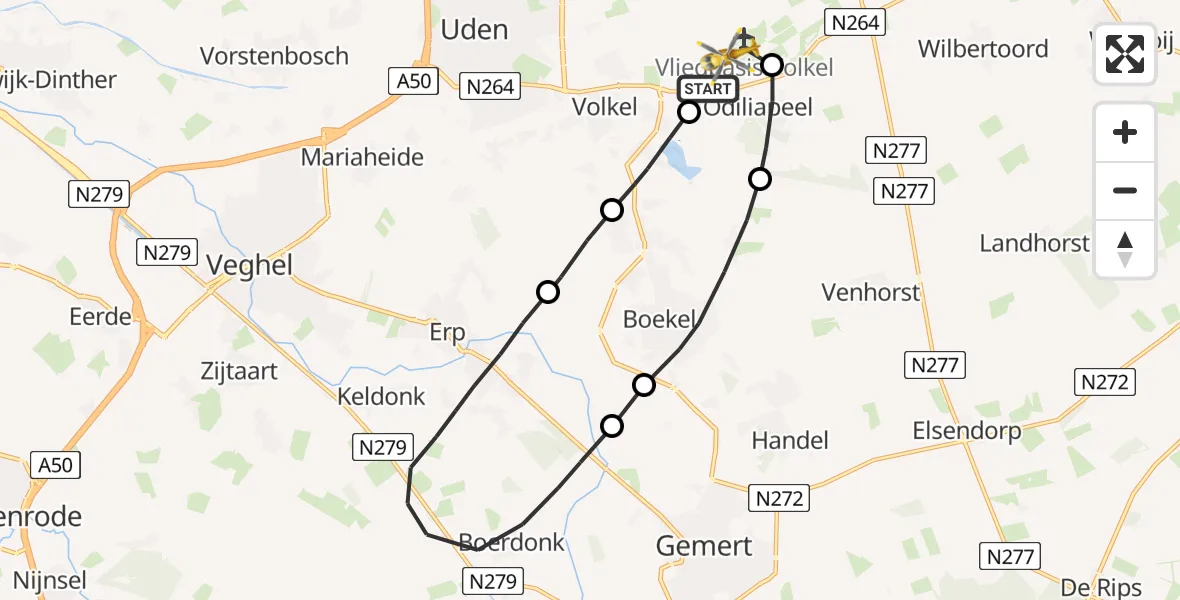 Vluchtroute Traumahelikopter Vliegbasis Volkel - Vliegbasis Volkel, 11 april 2023, 10:56