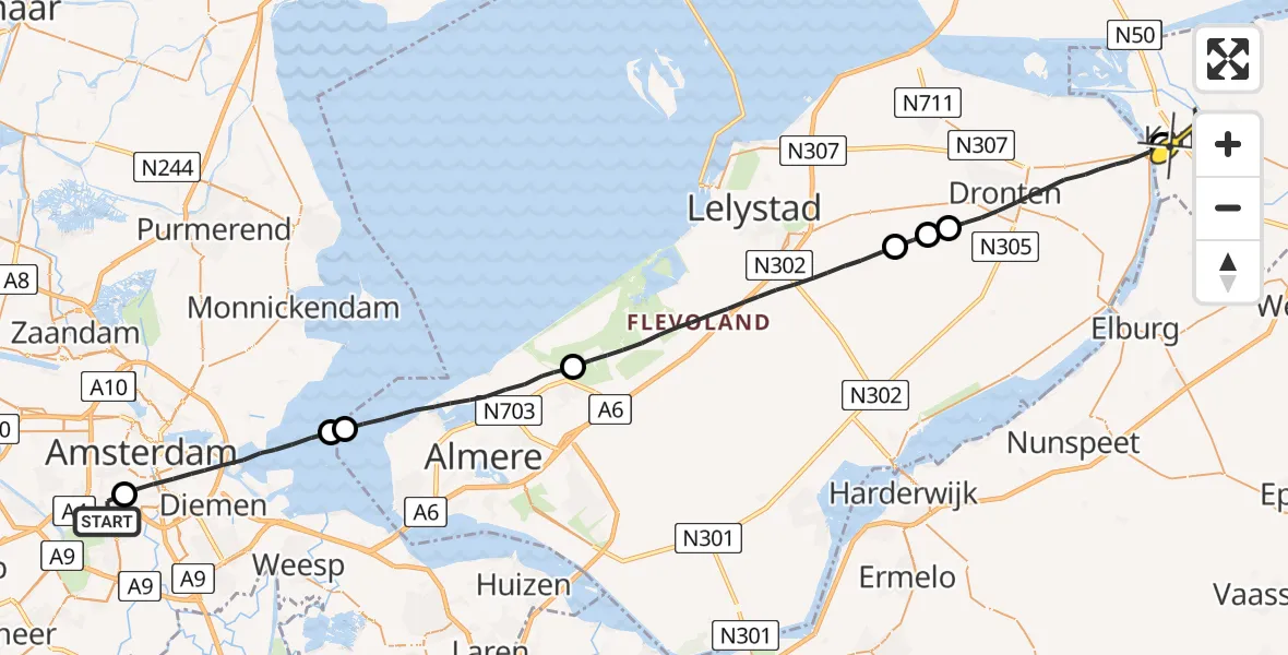 Routekaart van de vlucht: Lifeliner 1 naar Kampen