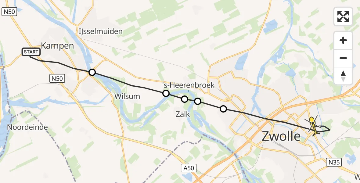 Routekaart van de vlucht: Lifeliner 1 naar Zwolle