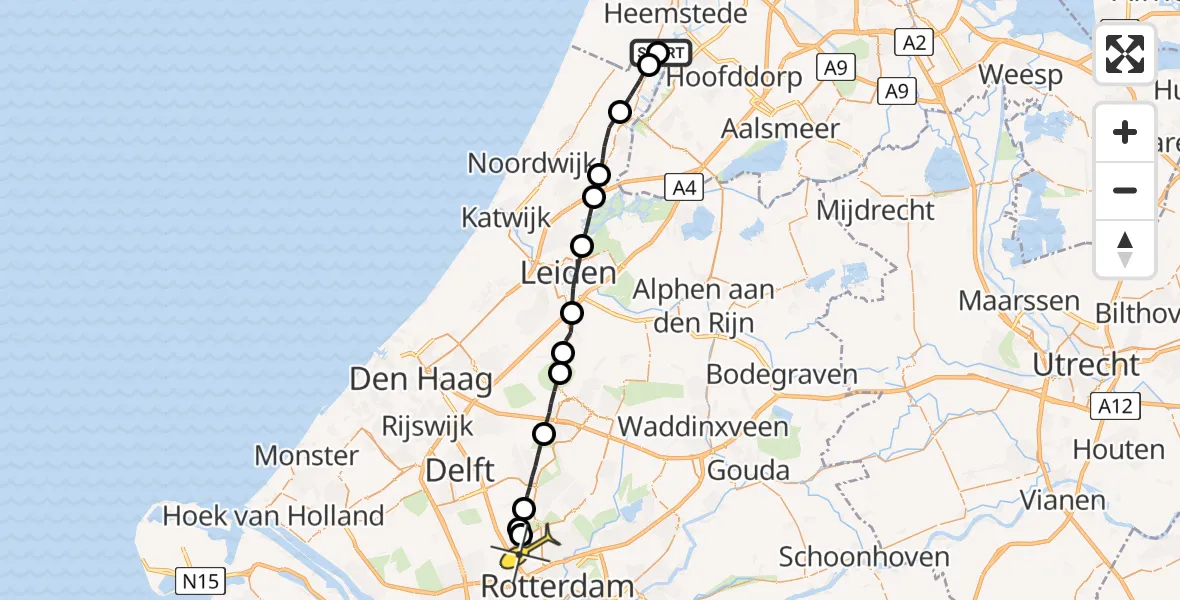 Routekaart van de vlucht: Lifeliner 2 naar Rotterdam The Hague Airport