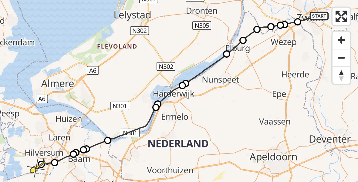 Routekaart van de vlucht: Lifeliner 1 naar Vliegveld Hilversum