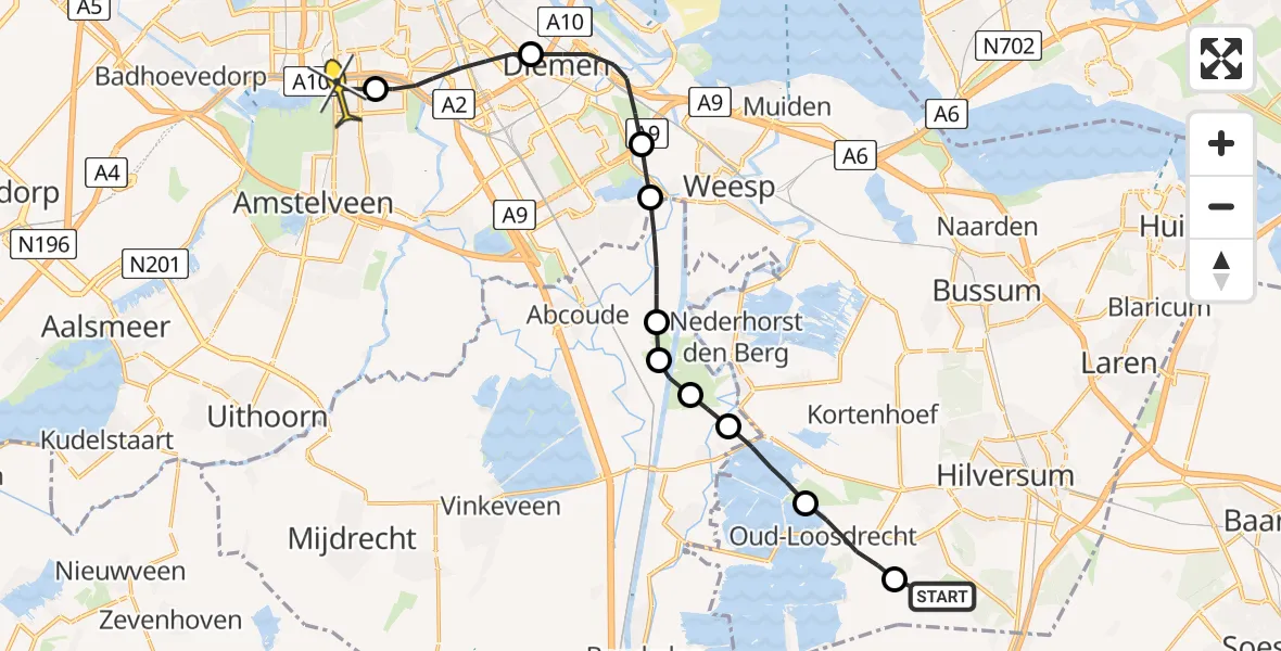 Routekaart van de vlucht: Lifeliner 1 naar VU Medisch Centrum Amsterdam