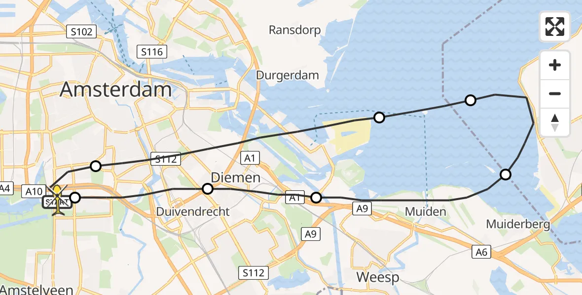 Routekaart van de vlucht: Lifeliner 1 naar VU Medisch Centrum Amsterdam
