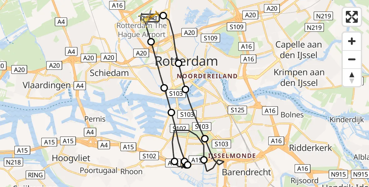 Vluchtroute Traumahelikopter Rotterdam The Hague Airport - Rotterdam The Hague Airport, 11 april 2023, 14:03