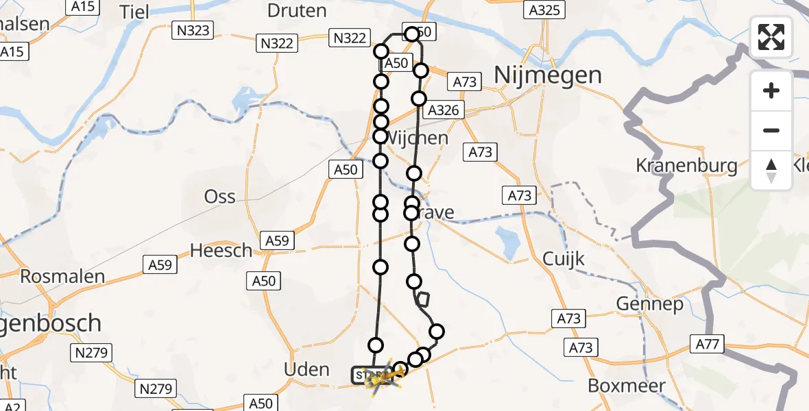 Vluchtroute Traumahelikopter Vliegbasis Volkel - Vliegbasis Volkel, 11 april 2023, 14:58