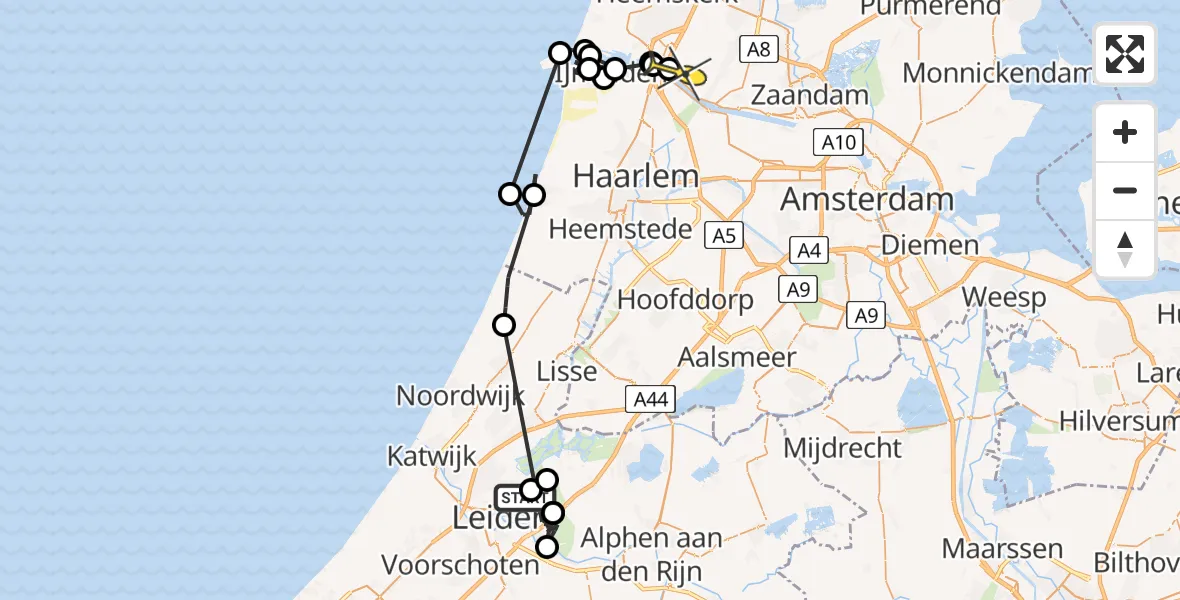 Routekaart van de vlucht: Politieheli naar Assendelft