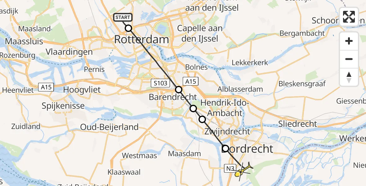 Routekaart van de vlucht: Lifeliner 2 naar Dordrecht