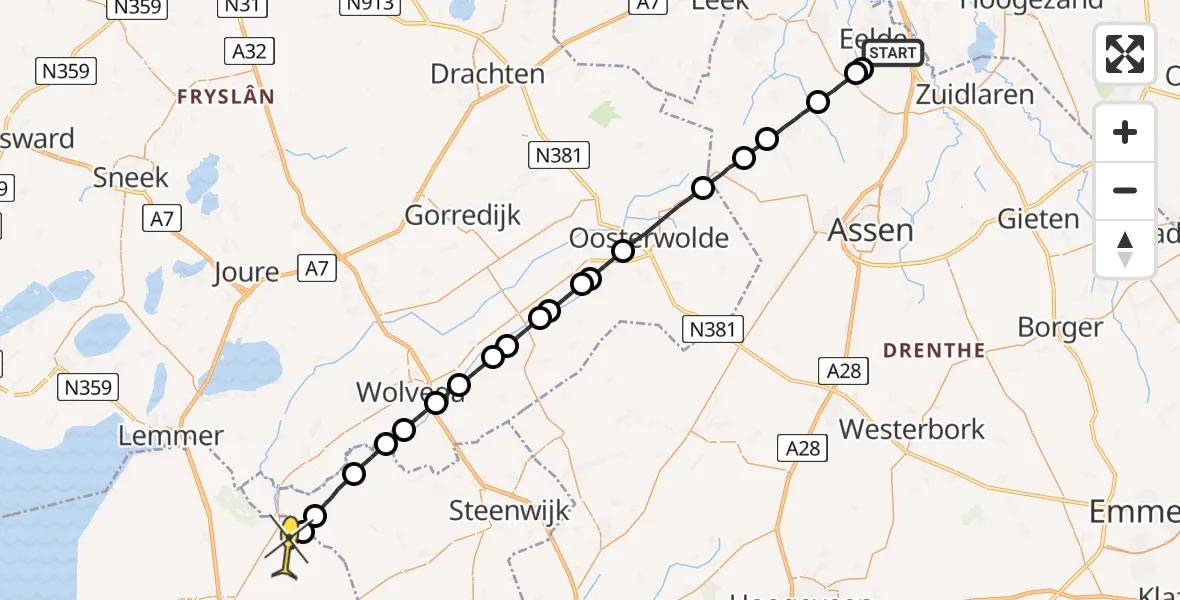 Routekaart van de vlucht: Lifeliner 4 naar Luttelgeest