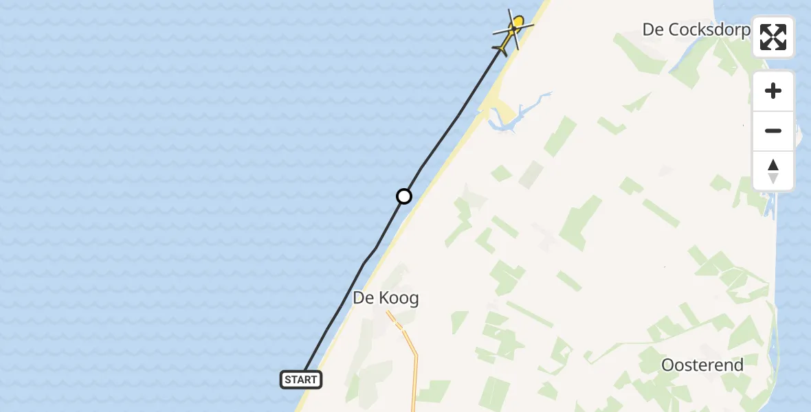 Routekaart van de vlucht: Politiehelikopter naar De Cocksdorp