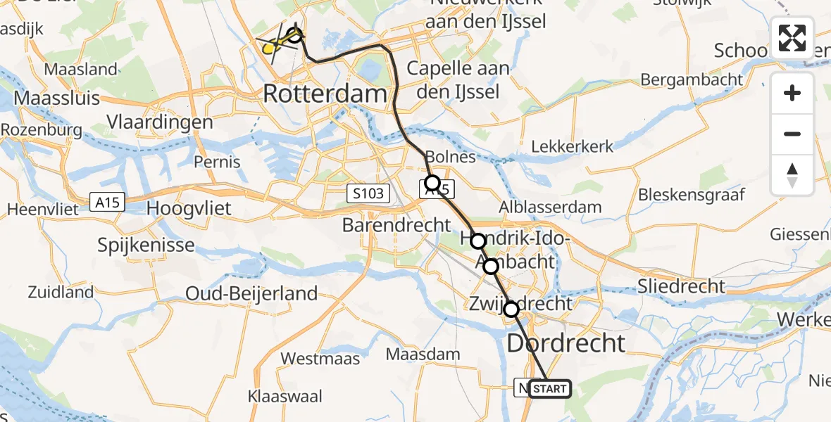 Routekaart van de vlucht: Lifeliner 2 naar Rotterdam The Hague Airport