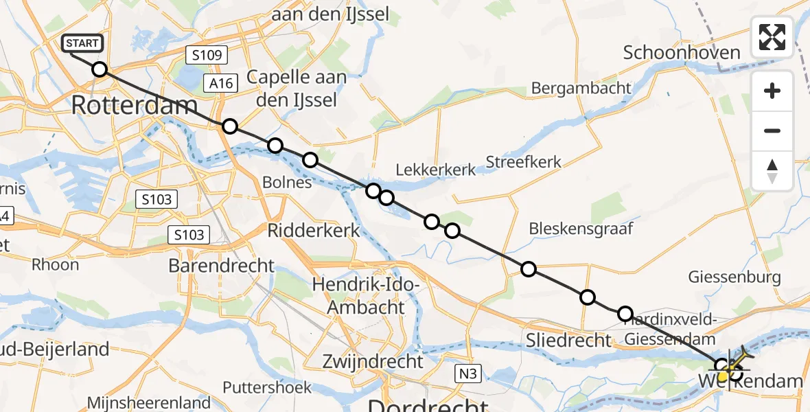 Routekaart van de vlucht: Lifeliner 2 naar Werkendam