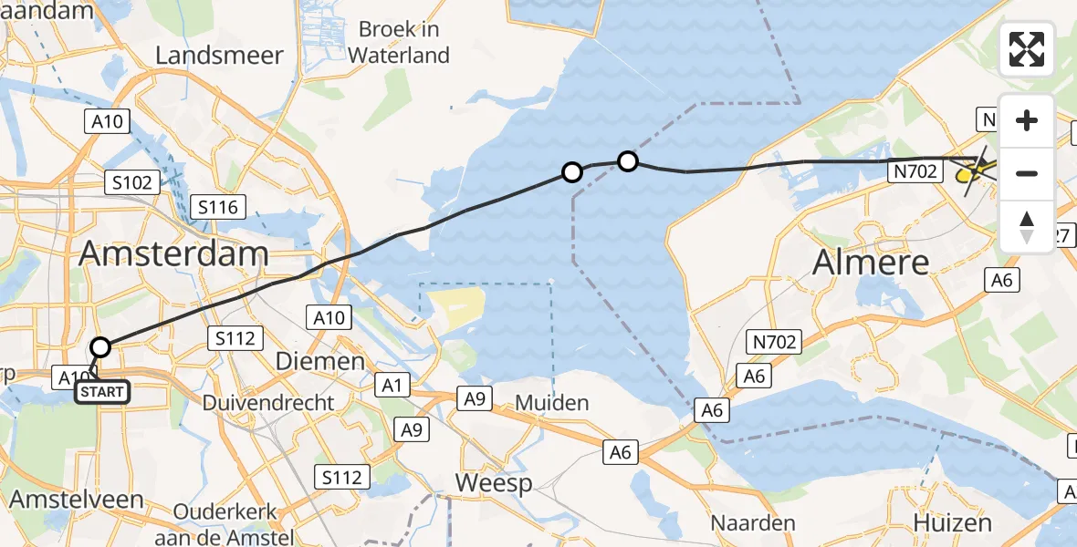 Routekaart van de vlucht: Lifeliner 1 naar Almere