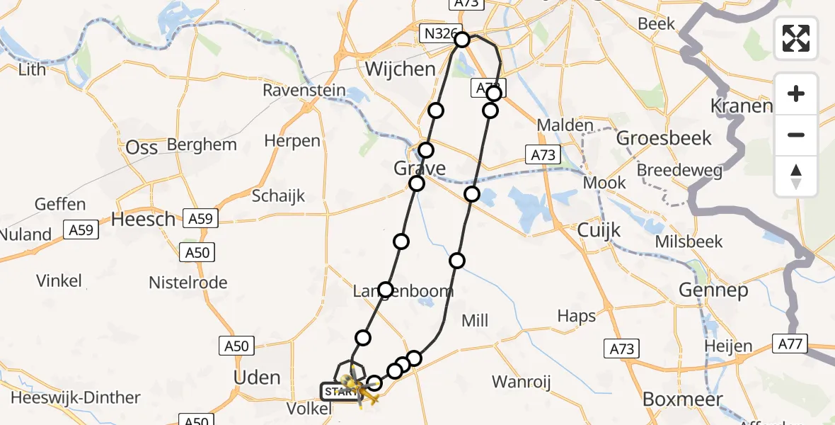 Vluchtroute Traumahelikopter Vliegbasis Volkel - Vliegbasis Volkel, 11 april 2023, 16:12