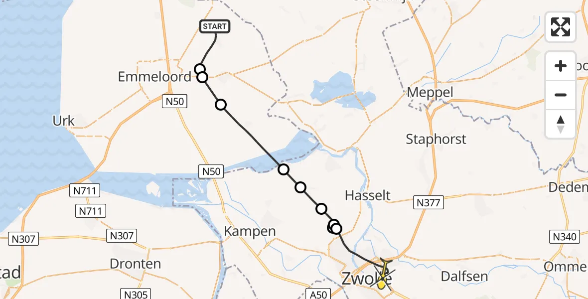 Routekaart van de vlucht: Lifeliner 4 naar Zwolle