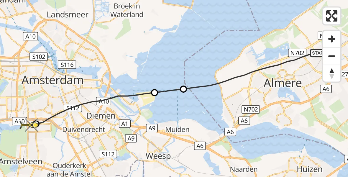 Routekaart van de vlucht: Lifeliner 1 naar VU Medisch Centrum Amsterdam