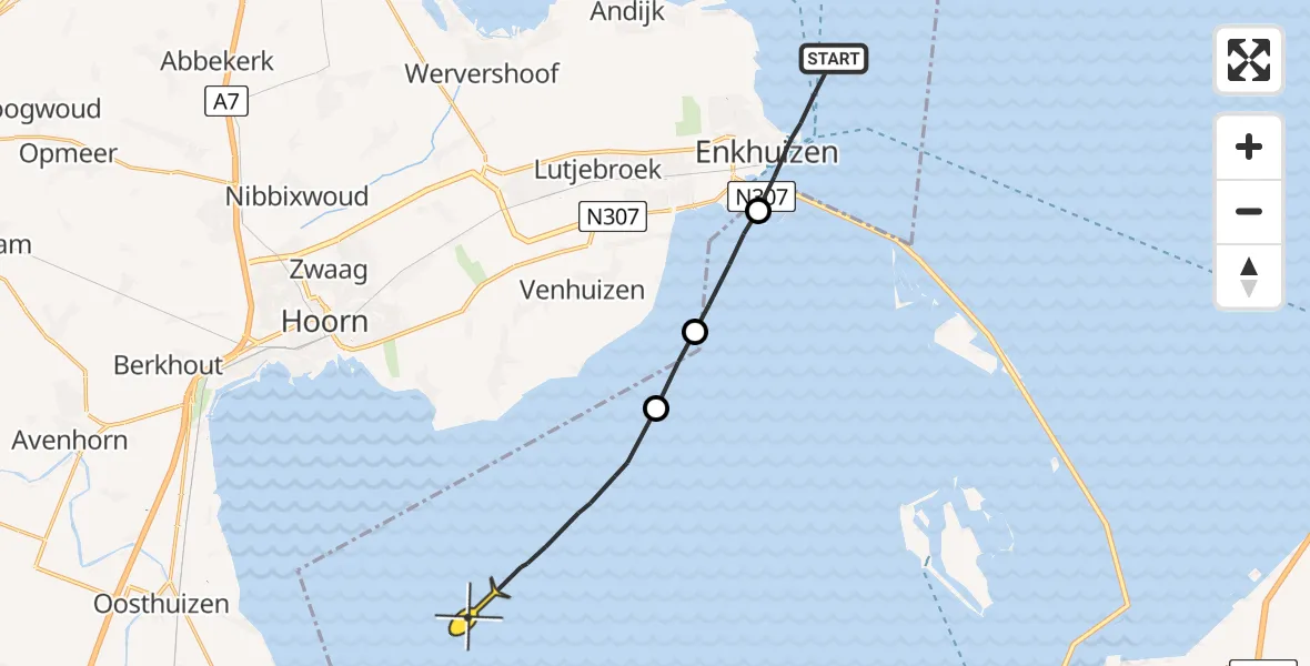 Routekaart van de vlucht: Politiehelikopter naar Lelystad