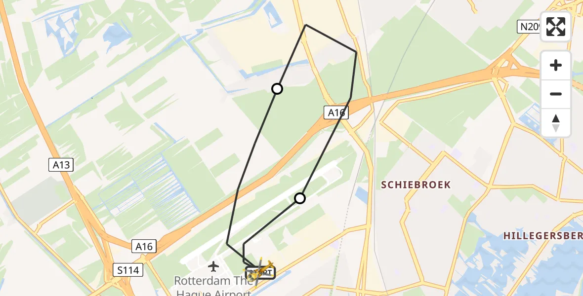 Vluchtroute Traumahelikopter Rotterdam The Hague Airport - Rotterdam The Hague Airport, 11 april 2023, 17:10