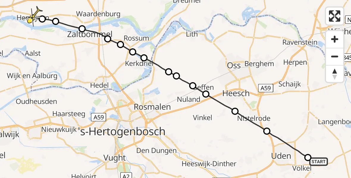 Routekaart van de vlucht: Lifeliner 3 naar Herwijnen