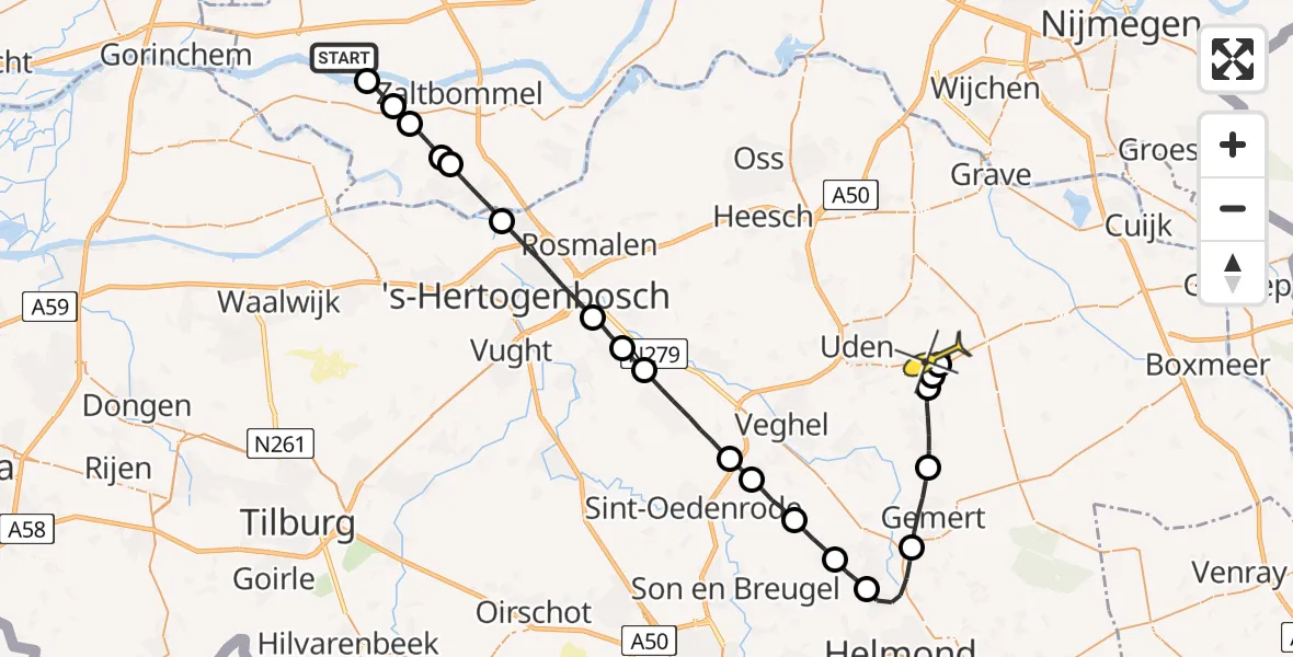 Routekaart van de vlucht: Lifeliner 3 naar Vliegbasis Volkel