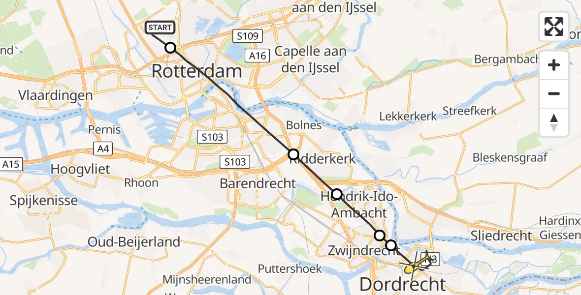 Routekaart van de vlucht: Lifeliner 2 naar Dordrecht