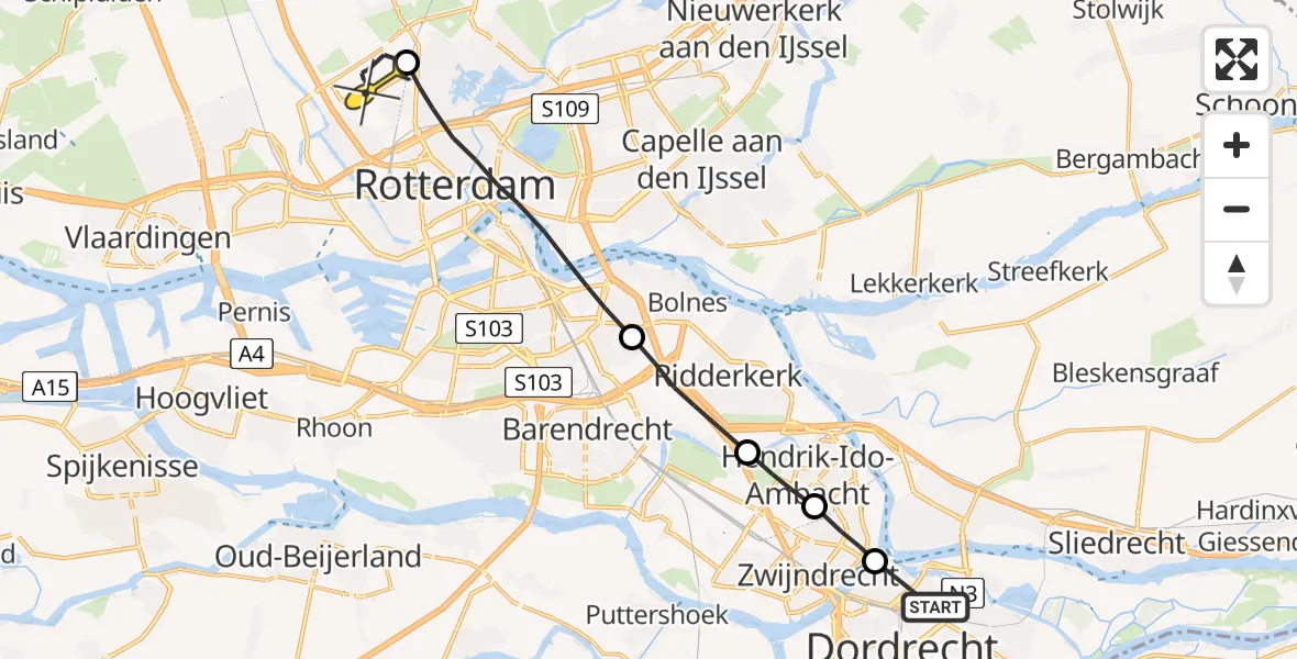 Routekaart van de vlucht: Lifeliner 2 naar Rotterdam The Hague Airport