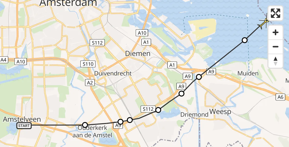 Routekaart van de vlucht: Politiehelikopter naar Muiden