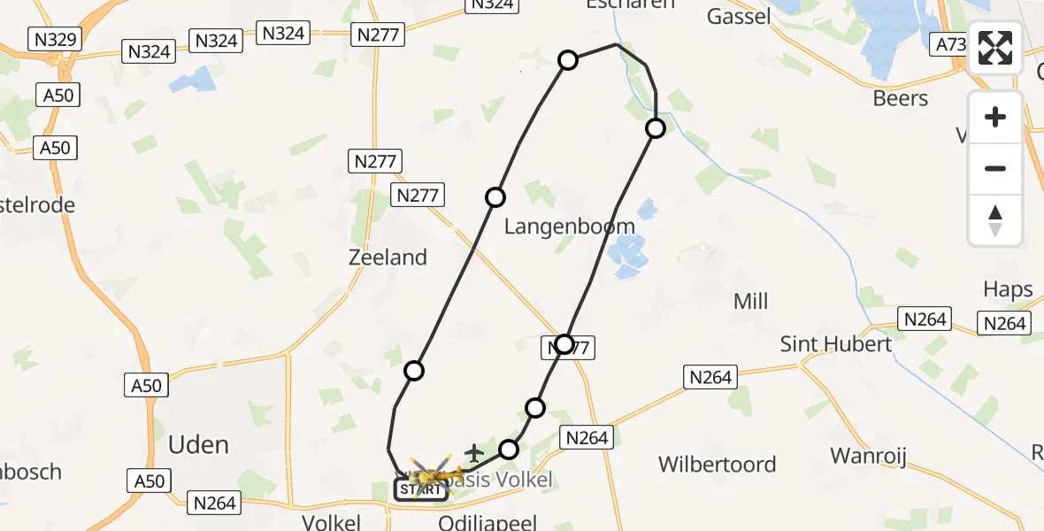 Vluchtroute Traumahelikopter Vliegbasis Volkel - Vliegbasis Volkel, 11 april 2023, 21:34